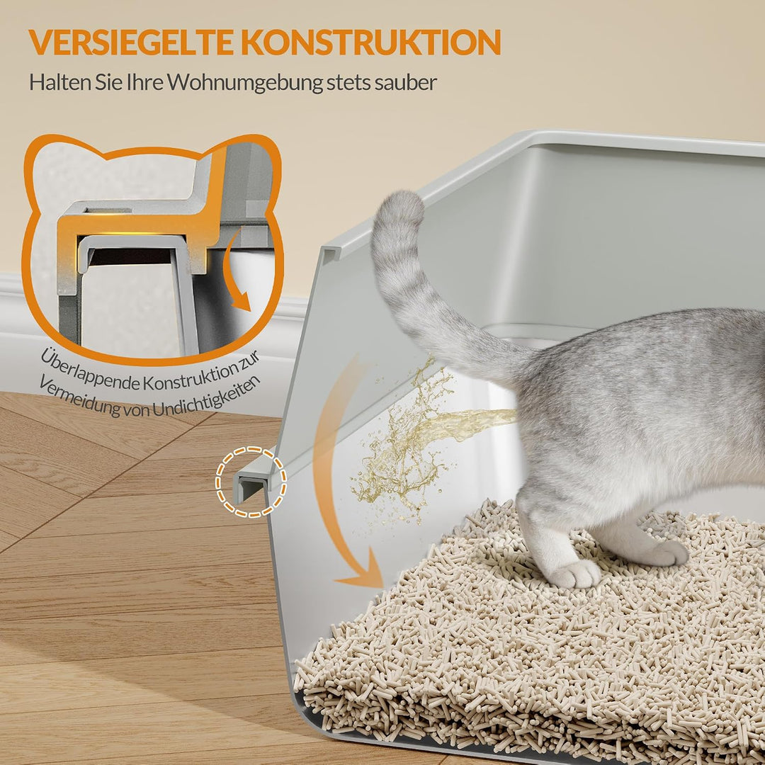 Katzenklo Edelstahl, XXL Hoher Rand Katzentoilette, Hellgrau Hellgrau 1 Stück, Hellgrau 1 Stück