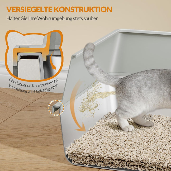 Katzenklo Edelstahl, XXL Hoher Rand Katzentoilette, Hellgrau Hellgrau 1 Stück, Hellgrau 1 Stück