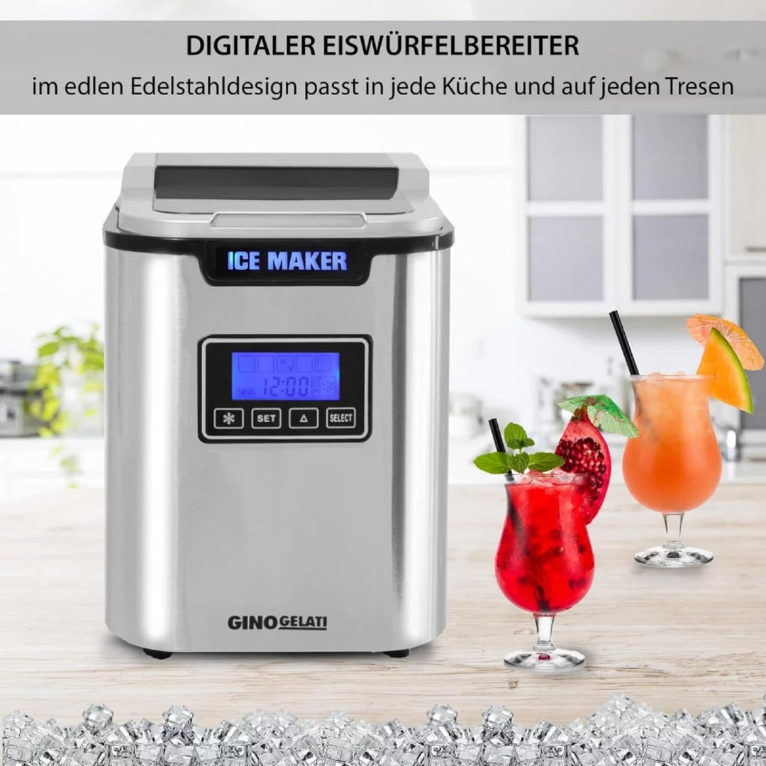 Syntrox Edelstahl Eiswürfelmaschine Silonax (LCD Display), Eiswürfelautomat, Eiswürfel in Minuten, E