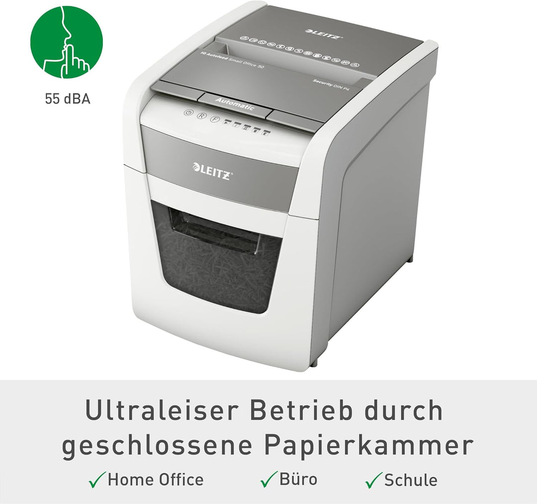 Leitz IQ Autofeed Small Office Partikelschnitt Aktenvernichter P4, Automatisch, 50 Blatt, 20 Liter A