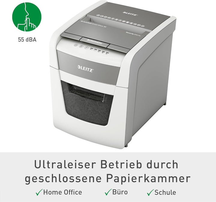 Leitz IQ Autofeed Small Office Partikelschnitt Aktenvernichter P4, Automatisch, 50 Blatt, 20 Liter A
