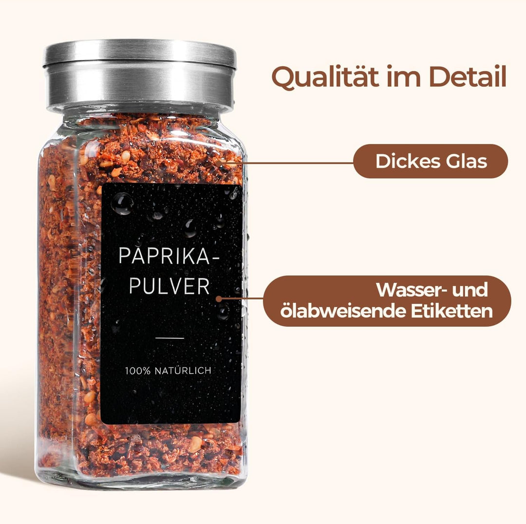 ComSaf Gewürzgläser Eckig mit Etiketten (24×120ml), Gewürzstreuer Glas mit Metalldrehdeckel, Gewürzd