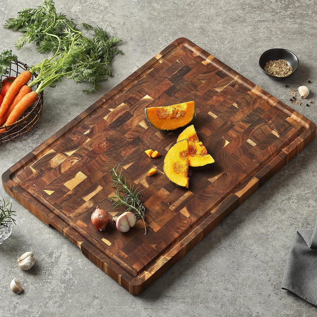 Zayiko Stirnholz Schneidebrett aus Akazie – Massives Holzbrett gross 53 × 38 × 3 cm – mit Saftrille