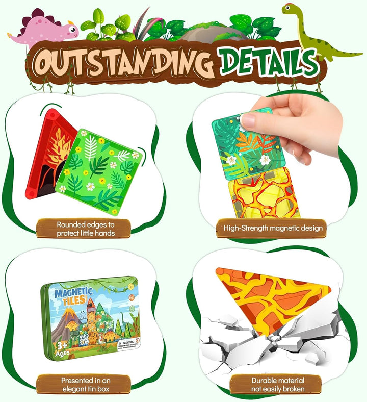 Magnetische Bausteine Kinder Verstaubare, Dinosaurier Magna Tiles, Dschungel Magnet Spielzeug, Mini