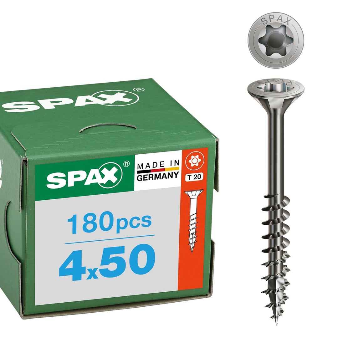 SPAX Universalschraube, 4 x 50 mm, 180 Stück, Teilgewinde, Senkkopf, T-STAR plus T20, 4CUT, Edelstah