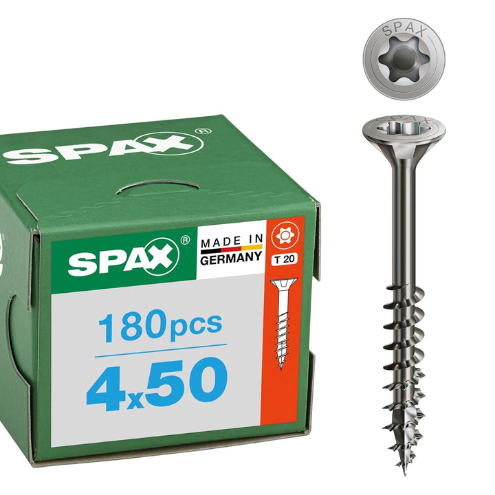 SPAX Universalschraube, 4 x 50 mm, 180 Stück, Teilgewinde, Senkkopf, T-STAR plus T20, 4CUT, Edelstah