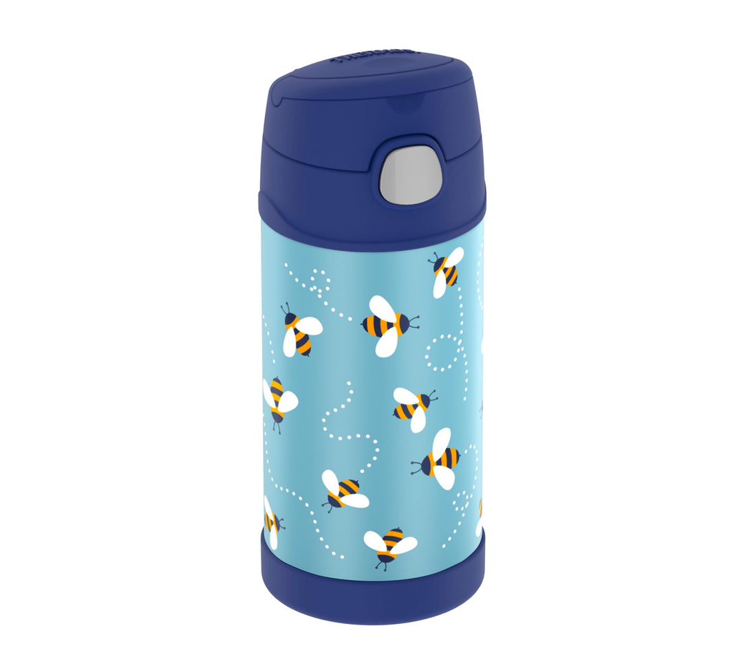 THERMOS kids FUNTAINER STRAW BOTTLE 0,35l, bees, Thermosflasche für Kinder aus Edelstahl, mit Strohh