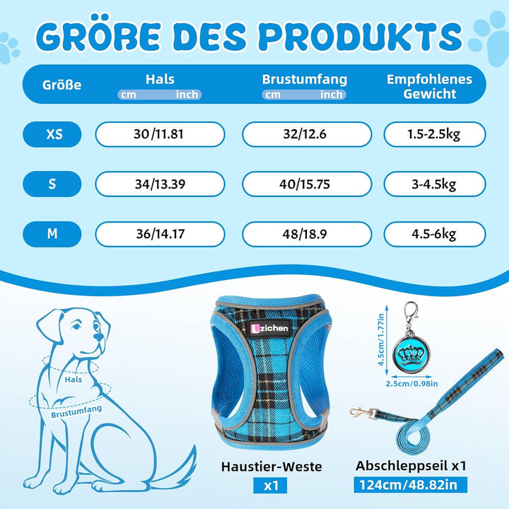 Hundegeschirr Kleine Hunde mit Leine, Verstellbares Step-In Welpengeschirr, Reflektierendes, Atmungs