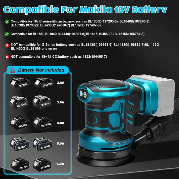 Akku-Exzenterschleifer, 125 mm Professional Exzenterschleifer für Makita 18V Akku, Bürstenloser Moto