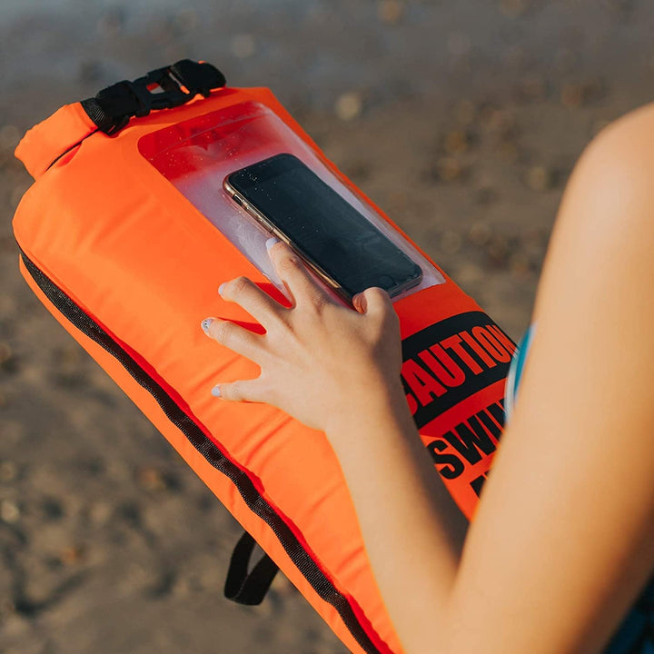 Schwimmboje 28 Liter. Schwimmboje Erwachsene freiwasser. Inklusive wasserdichter Tasche für das Hand