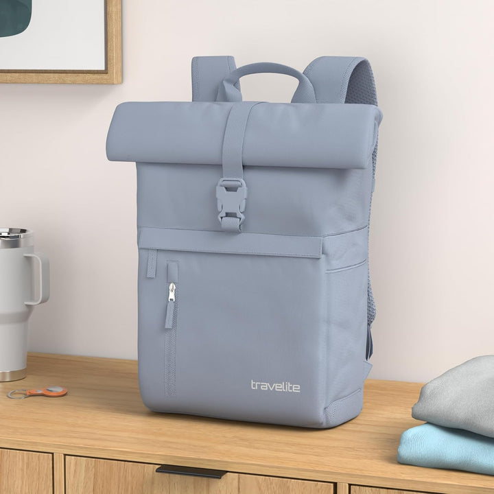 Travelite Handgepäck Rucksack, Laptop Rucksack 15,6 Zoll, BASICS, Reiserucksack Rolltop Funktion, 60