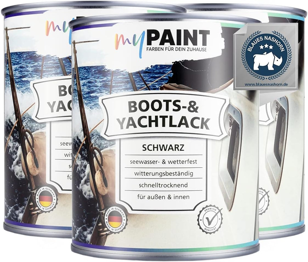 MyPaint Bootslack 2,25 L - Schwarz - Klarlack Holz aussen wasserfest | Bootslack glänzend | langlebi