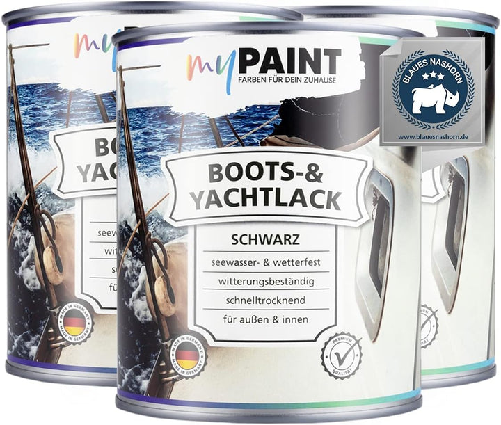 MyPaint Bootslack 2,25 L - Schwarz - Klarlack Holz aussen wasserfest | Bootslack glänzend | langlebi