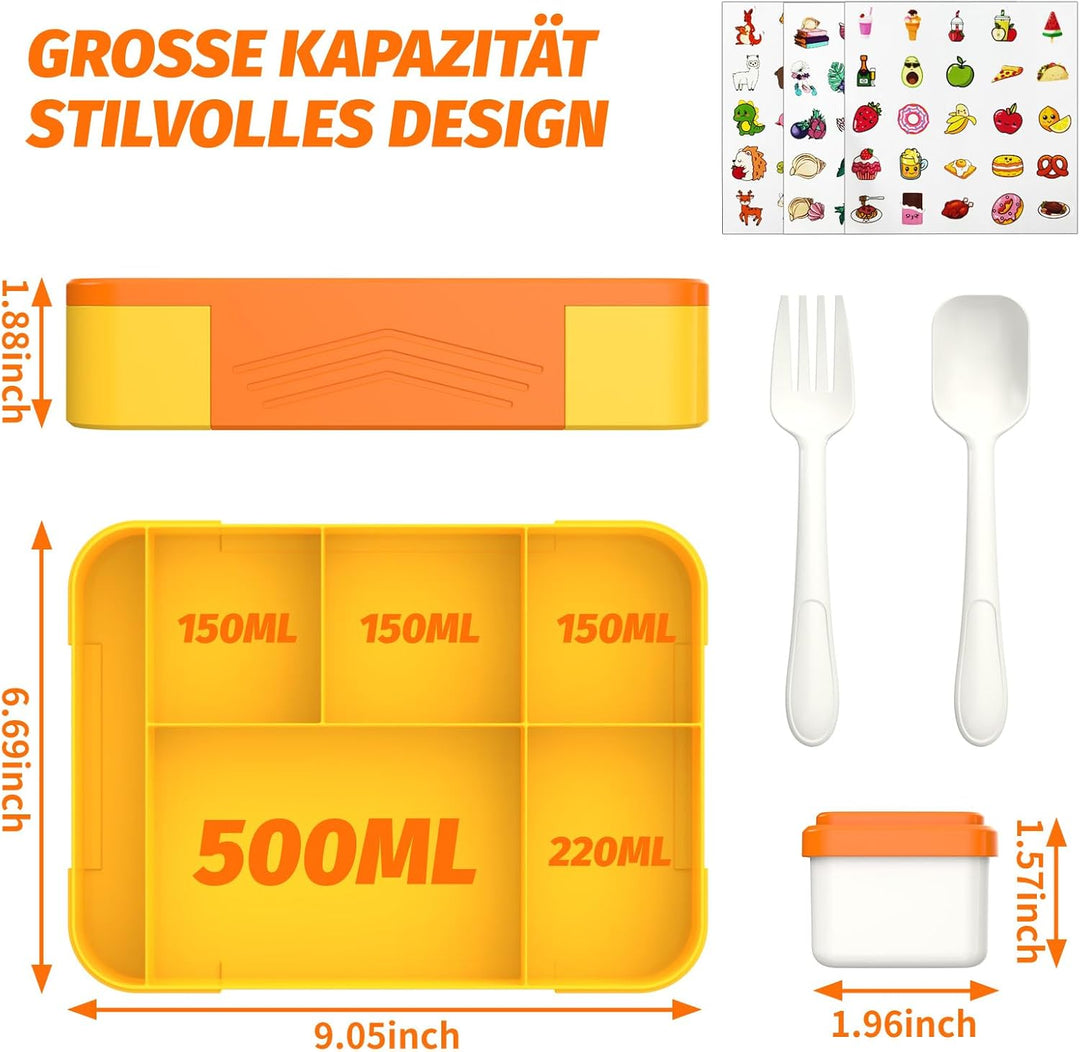 Brotdose Kinder mit Fächern - 1330 ml Fassungsvermögen, auslaufsichere Bento-Box für Kinder, mit 5 F
