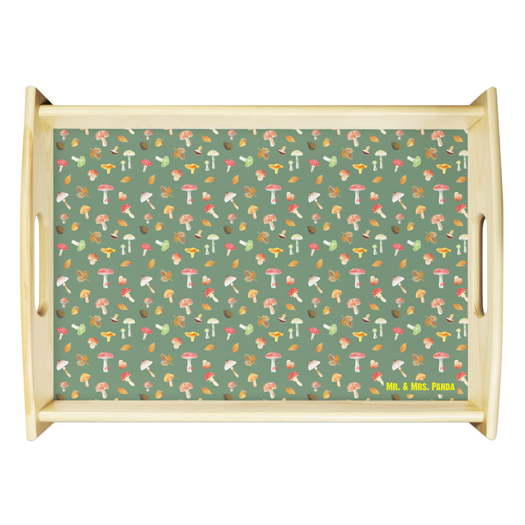 Mr. & Mrs. Panda Tablett Pilz Wald - Geschenk, Holztablett, Muster, Pilze, Snack, Servier, Laub, Ser