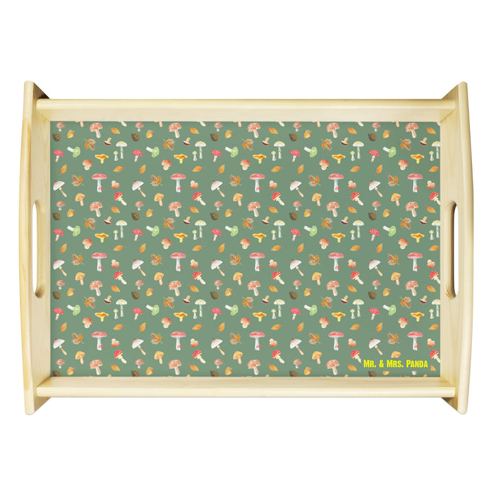 Mr. & Mrs. Panda Tablett Pilz Wald - Geschenk, Holztablett, Muster, Pilze, Snack, Servier, Laub, Ser