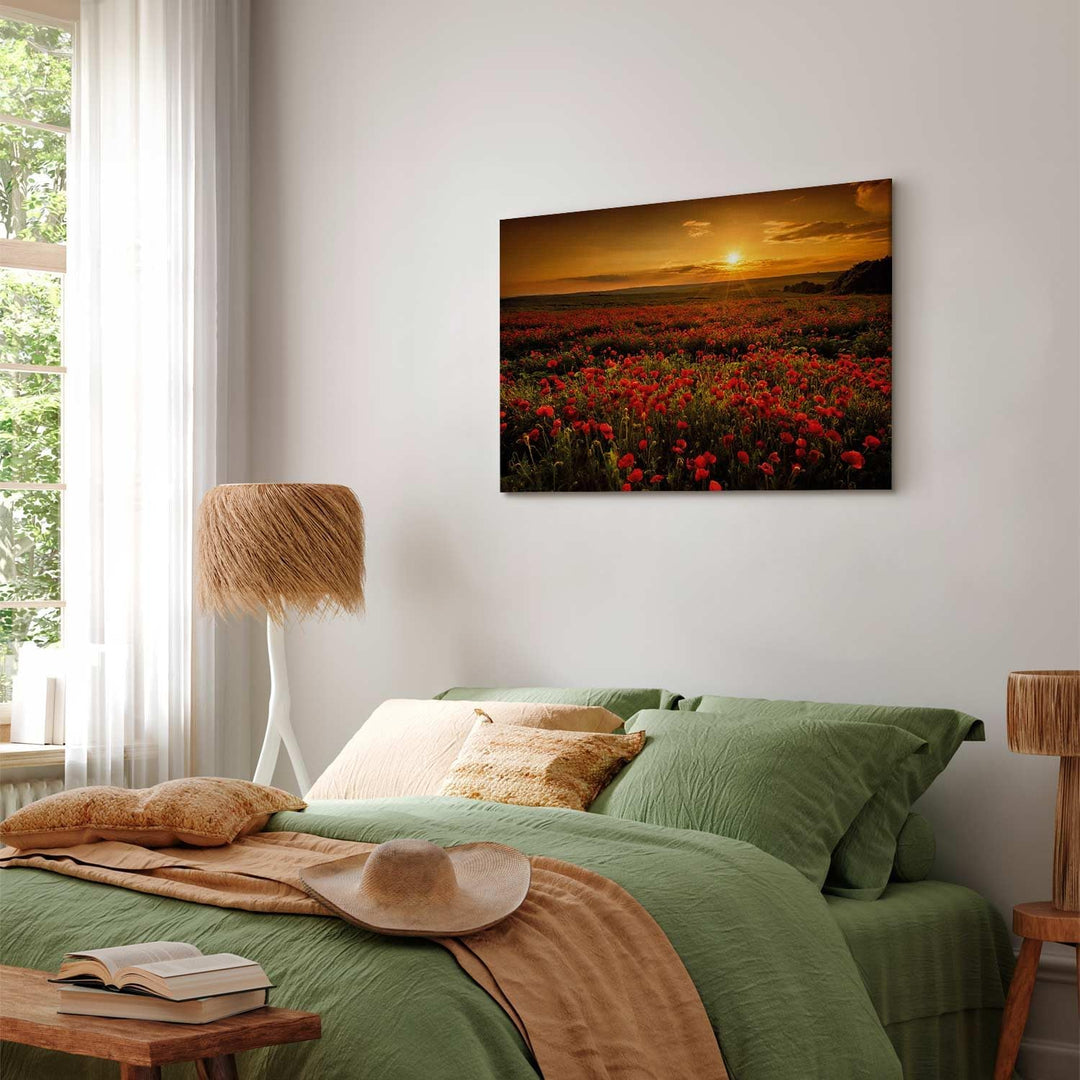 murando - Bilder Mohblumen Feld 120x80 cm Leinwandbild 1 tlg Kunstdruck modern Wandbilder XXL Wandde
