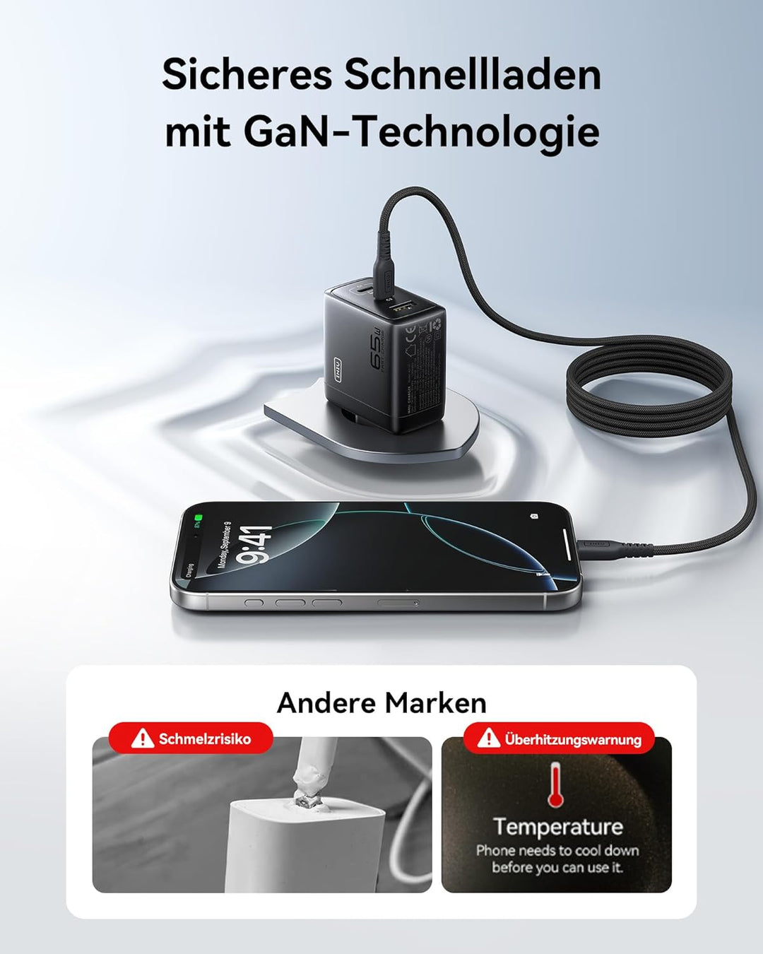 INIU 65W USB C Ladegerät, [USB-C * 2 + USB-A] Netzteil Mehrfach mit USB-C Kabel, PD 3.0 Schnellladeg