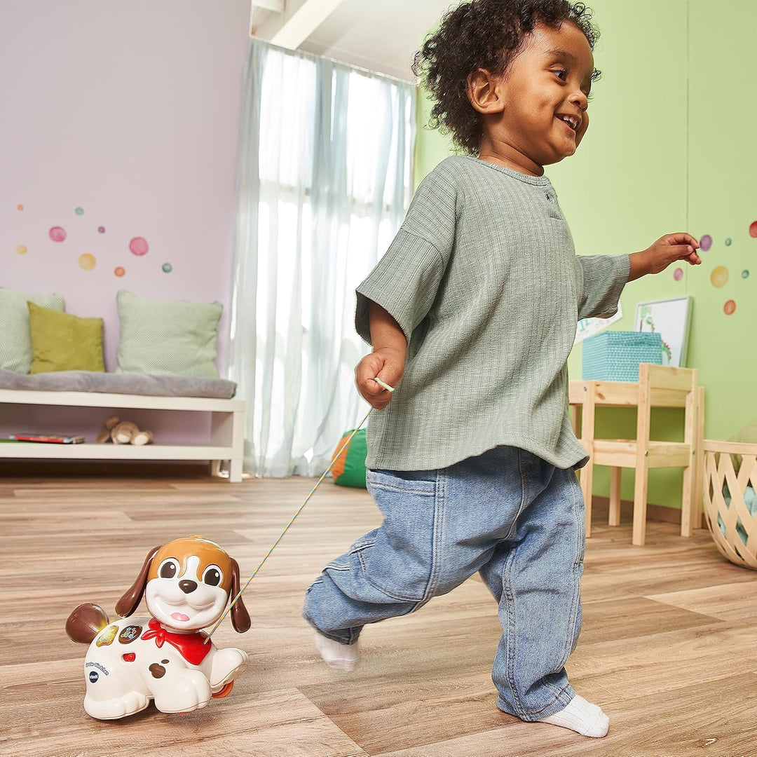 VTech Baby Spazier-Hündchen – Interaktiver Spielzeughund mit Musik und Schnur zum Hinterherziehen –