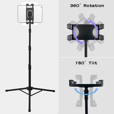 iPad-Bodenständer, höhenverstellbar, iPad-Stativ und Tablet-Halterung mit 360° drehbarer iPad-Stativ