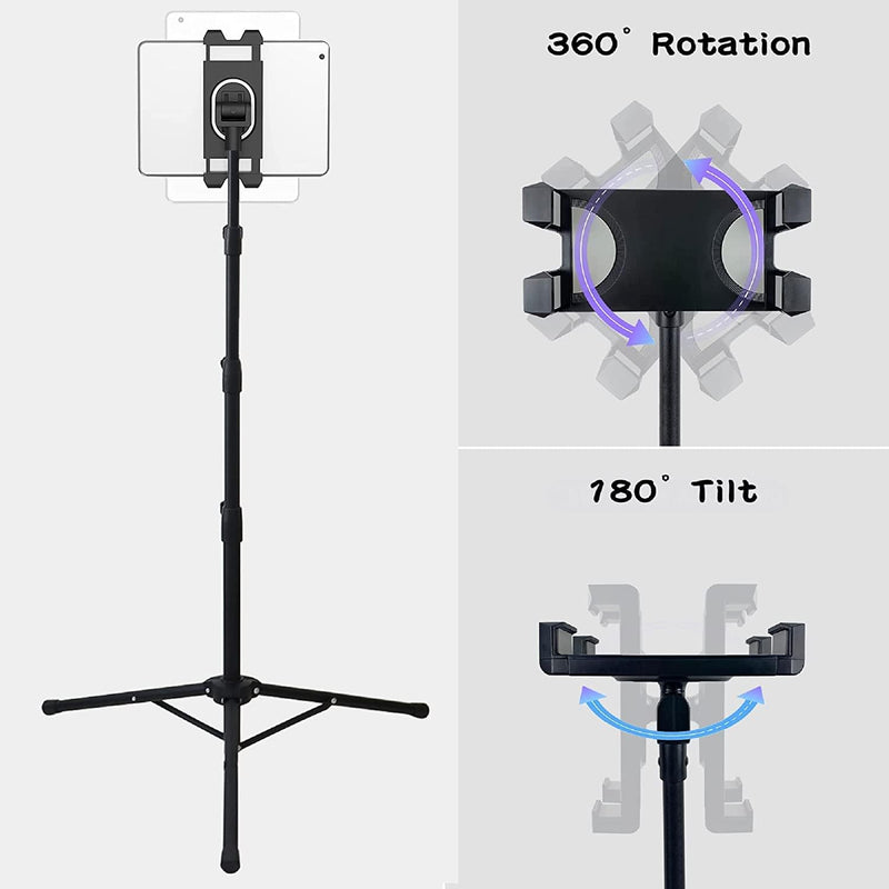 iPad-Bodenständer, höhenverstellbar, iPad-Stativ und Tablet-Halterung mit 360° drehbarer iPad-Stativ