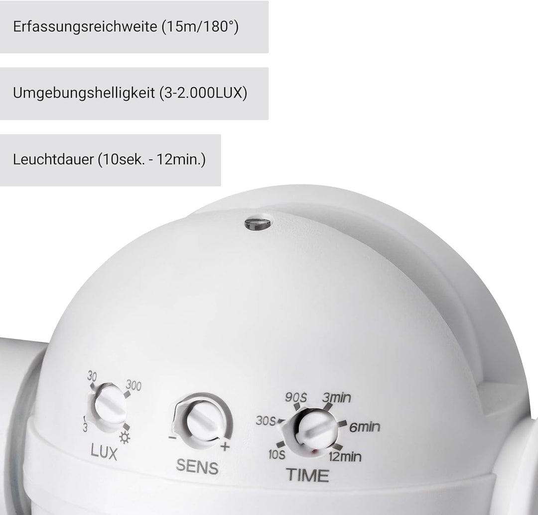 SEBSON® Bewegungsmelder Aussen IP54-2er Set - Aufputz, HF Sensor programmierbar, 15m/ 180°, LED geei