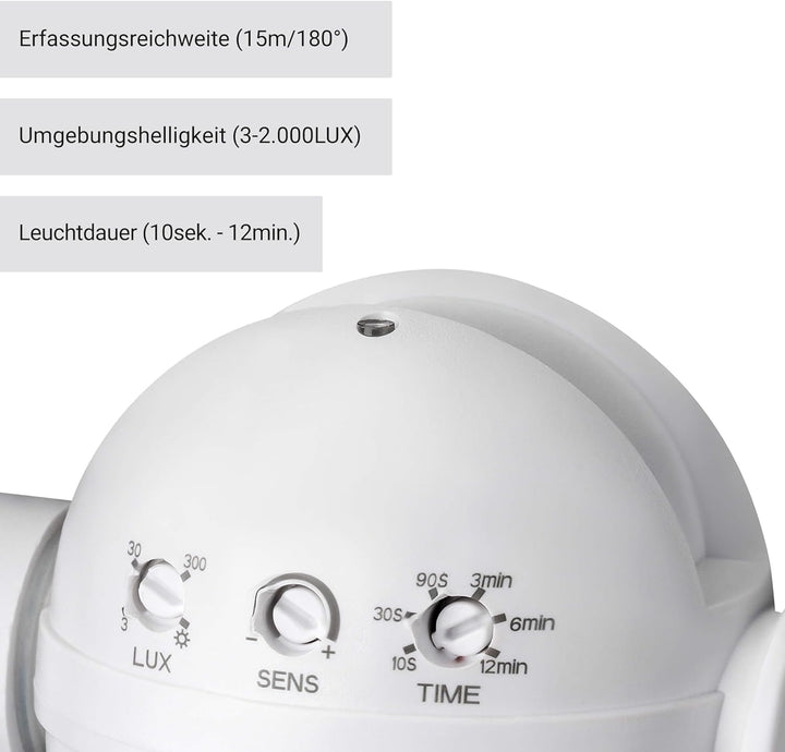SEBSON® Bewegungsmelder Aussen IP54-2er Set - Aufputz, HF Sensor programmierbar, 15m/ 180°, LED geei