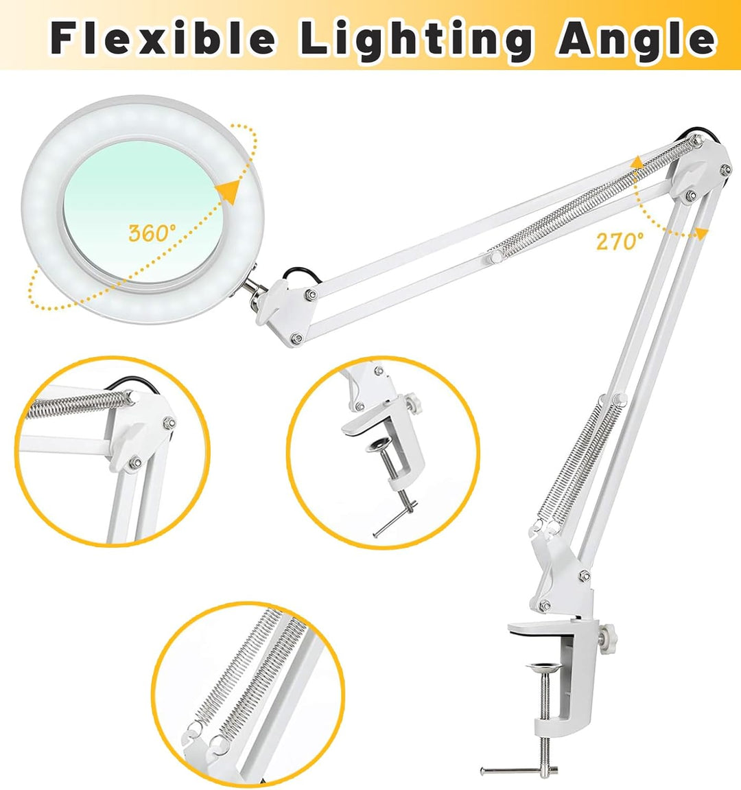 10X Lupe mit Licht und Ständer, Lupenleuchte mit 72 LEDs, 3 Farbmodi Dimmbare&10 Helligkeitsstufen,