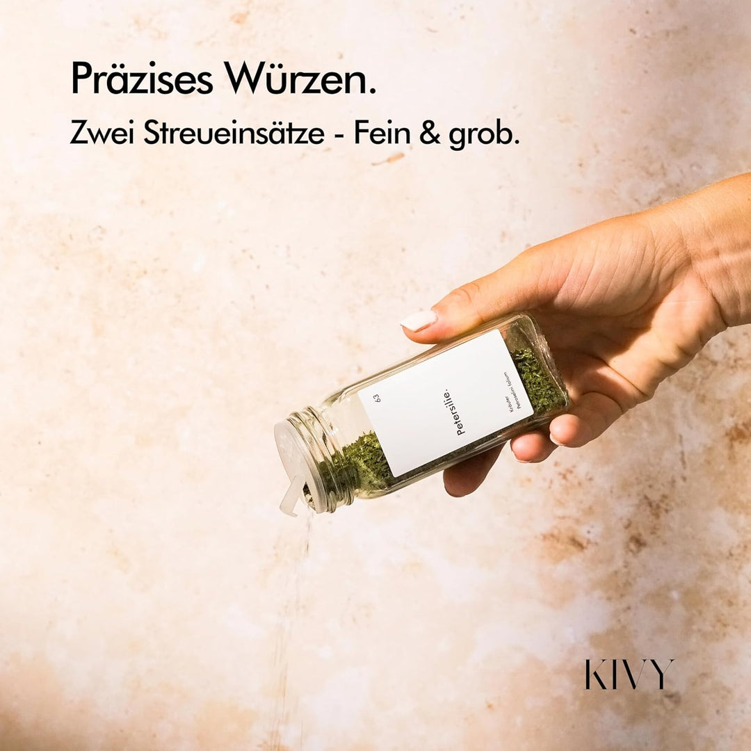 KIVY Gewürzgläser mit Streueinsatz 12er Zusatzset Edelstahldeckel Zusatzset 12er Edelstahl, Zusatzse