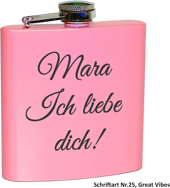 Flachmann mit Gravur. Edelstahl Flachmann personalisiert. Geschenke für Männer. Pink, Pink