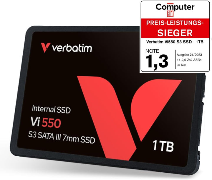 Verbatim Vi550 S3 SSD, internes SSD-Laufwerk mit 1 TB Datenspeicher, Solid State Drive mit 2,5&