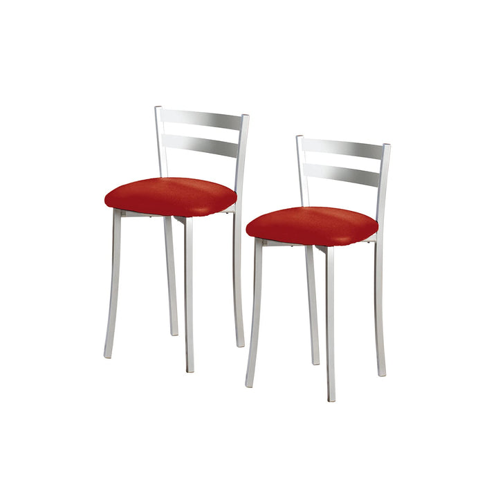 ASTIMESA Zwei Küchenhocker mit Rückenlehne, Metallstreifen, Kunstleder, rot, Sitzhöhe: 45 cm (TABFRR