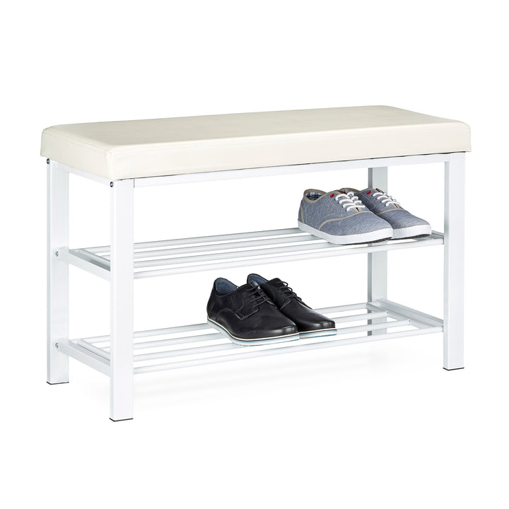 Relaxdays Schuhbank, offen, für 6-8 Paar Schuhe, Schuhregal zum Sitzen, Polsterung aus Kunstleder, H