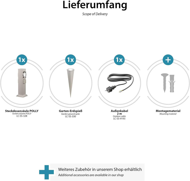 ledscom.de Garten-Steckdosen-Säule Polly mit Erdspiess und 2m Kabel für aussen, 3-Fach mit Timer/Zei
