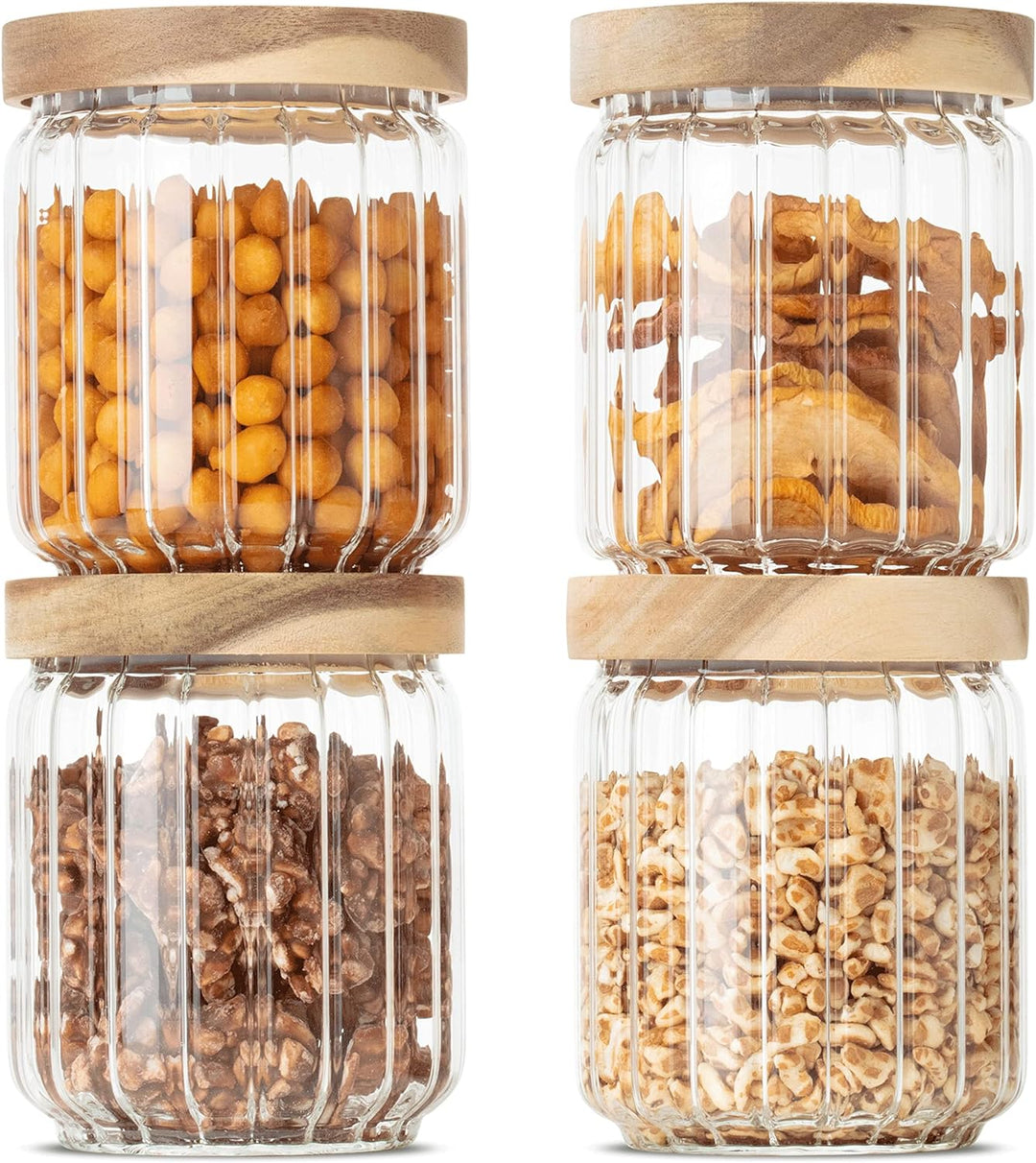 Econovo® geriffelte Vorratsgläser mit Deckel (500ml | 4-tlg.), stapelbar und luftdicht, Aufbewahrung