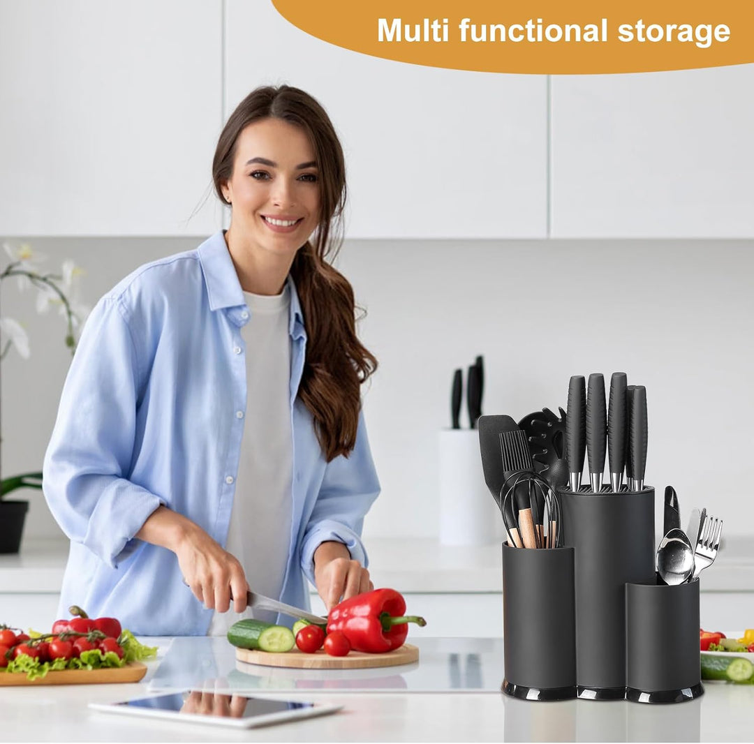 3 in 1 Messerblock Ohne Messer Schwarz Küchenutensilienhalter Messerhalter mit Schlitzen Knife Holde