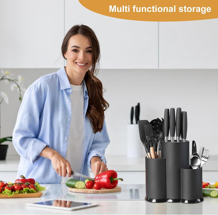 3 in 1 Messerblock Ohne Messer Schwarz Küchenutensilienhalter Messerhalter mit Schlitzen Knife Holde