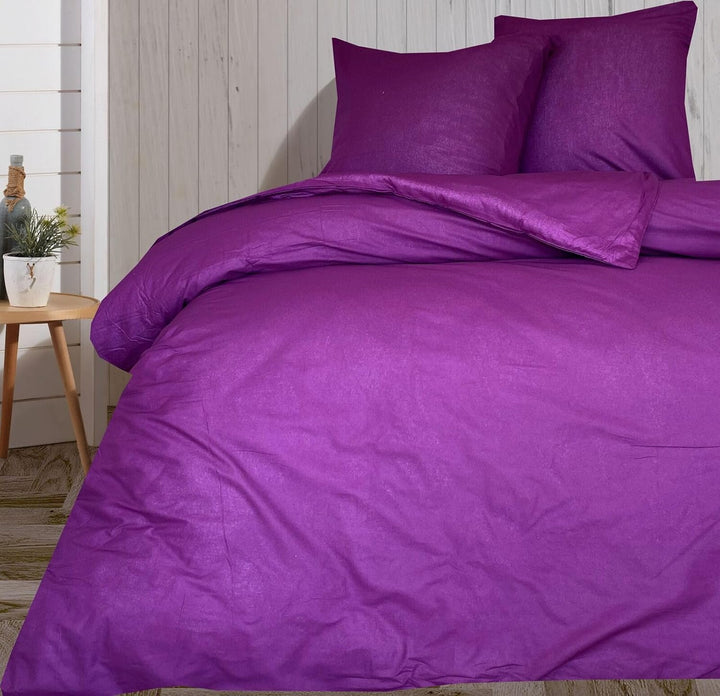 Visaggio Baumwolle Bettwäsche 220x240 cm Einfarbige Bettbezug Garnitur Schlafzimmer Set Lila 240 x 2