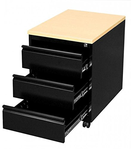 Lüllmann Büro Rollcontainer komplett montiert 3 Schubladen Bürocontainer Schwarz/Ahorn Dekor 505302