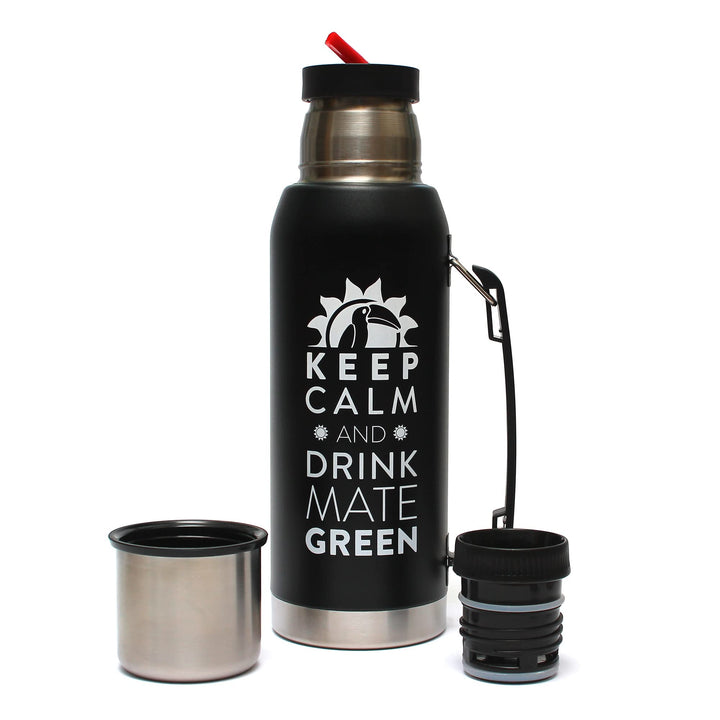 Mate Green Largoinox Vacuum Flask 1L Schwarz ● INOX 18/8 Edelstahl Thermoflasche ● Ideal für Mate Te