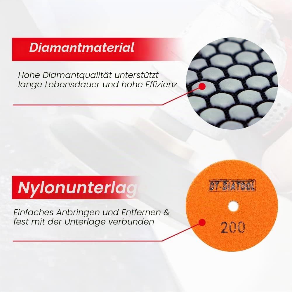 DT-DIATOOL Trockene Diamant Schleifpad 100mm 8 Stücke #100 für Granit Marmor Keramik Körnung 100, Kö