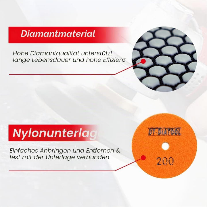 DT-DIATOOL Trockene Diamant Schleifpad 100mm 8 Stücke #100 für Granit Marmor Keramik Körnung 100, Kö