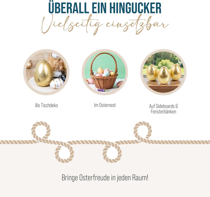 Logbuch-Verlag 3 kleine goldene Ostereier Eier aus Keramik goldfarben glänzend Osterdekoration Tisch