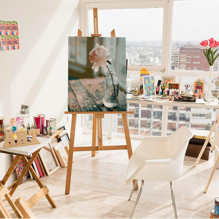 Artnapi Malen nach Zahlen Erwachsene mit Rahmen | DIY Handgemalt | Blumen - Weisse Blume in einer Fl
