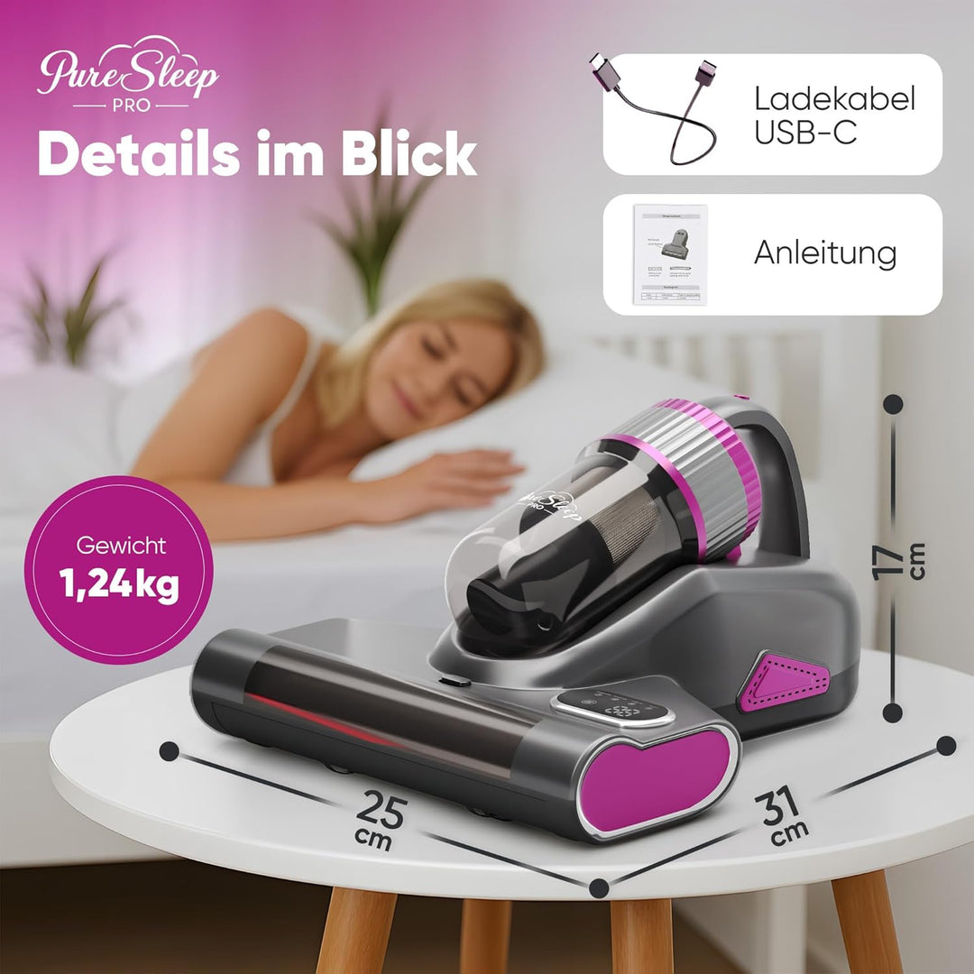 Milbensauger für Matratzen [UV-Licht 99,9% Milbenentfernung] 9600 Pa Kabellos 2600 mAh Warmluft Matr