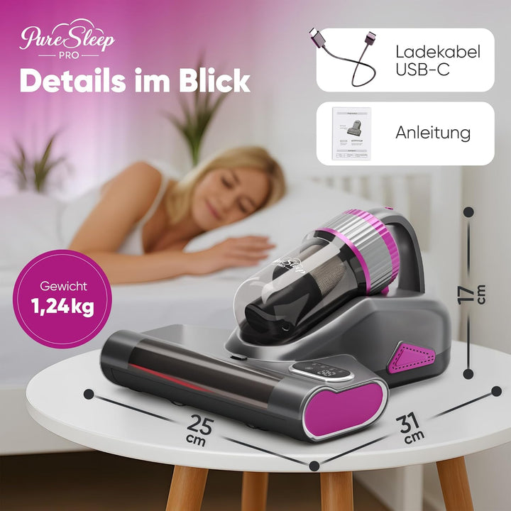 Milbensauger für Matratzen [UV-Licht 99,9% Milbenentfernung] 9600 Pa Kabellos 2600 mAh Warmluft Matr