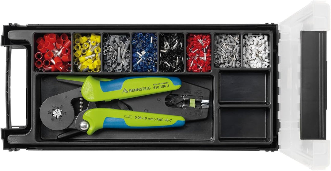 Rennsteig Aderendhülsen (Kabelschuhe) Set, Crimpzange, Abisolierzange - 0,5; 0,75; 1; 1,5; 2,5; 4; 6
