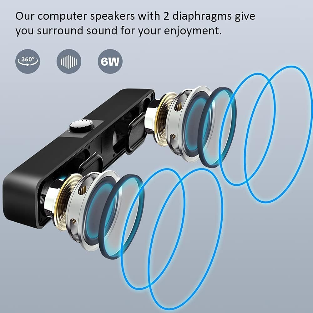 Computer Lautsprecher, 2.0 USB 3W*2 Verdrahtet Angetrieben mit 2 Membranen Verdrahtet Soundbar mit S
