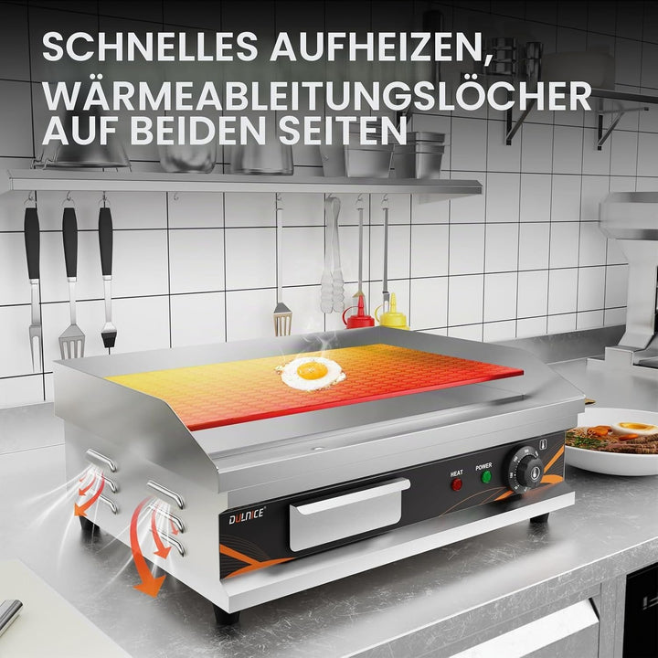 DULNICE Grillplatte Elektrisch Tischgrill Edelstahl, Elektrische Grillplatte 3000W, 50-300°C Kommerz