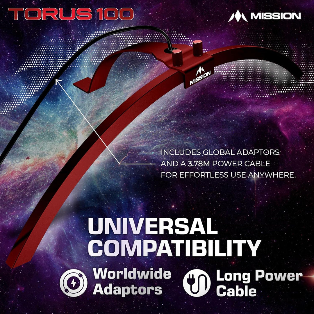 Mission Darts TOR100 Torus 100 | Dartscheibe LED klappbar tragbar Dartscheibe Reise Beleuchtungssyst